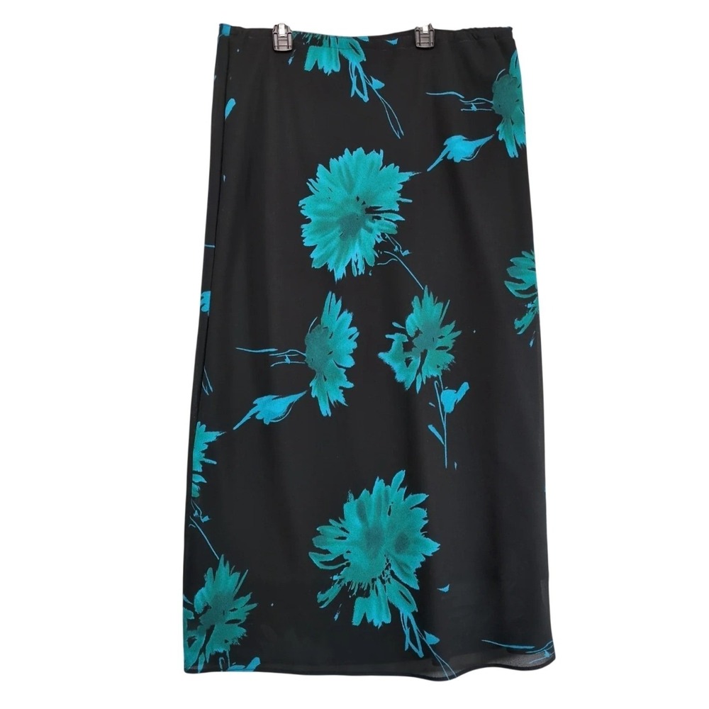 Vintage JW Treci Chiffon Maxi Skirt Size 14 Sheer Overlay‎ Elastic Waist Floral